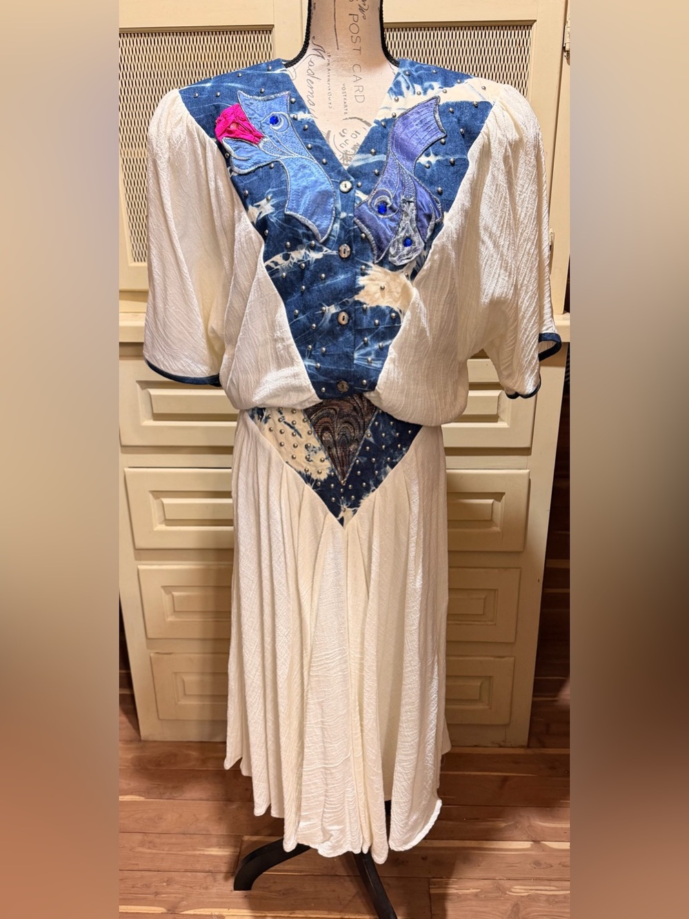 VTG Cache Western Studded Denim & Gauze 2-Piece Skirt Set - Mixed Size (S/M)